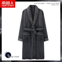 South Pole Coral Suede Sleeping Robes Mens Autumn Winter Plus Suede Thickened long Warm Flannel WARM FLANNEL Sleeping Clothing Winter