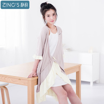 Jingorhyming pyjamas female summer cotton loose sleepwear minimalist casual bathrobe with lotus leaf lace with two sets of lace womens home clothes