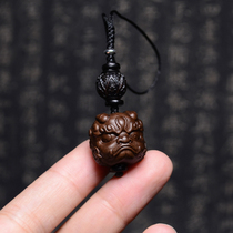  Sui Geibi original handmade mobile phone chain pendant Sterling silver ebony leather gray wood carved little lion wake lion pendant jewelry