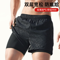 Mens loose quick-drying double layer anti-embarrassment flat angle five-point swimming trunks professional seaside beach Spa waterproof large size