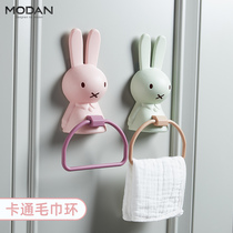 Cartoon Big Head rabbit towel rack towel hanging children towel towel towel ring towel bar adhesive hook free of punching