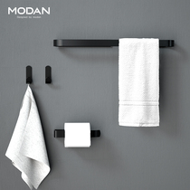 Punch-free black towel rack hanger Nordic single rod Bathroom towel rod Bathroom bath towel rack shelf hook