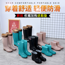 Short tube rain shoes womens high water shoes womens rain boots warm rubber boots winter adult low and middle tube rubber shoes waterproof and non-slip