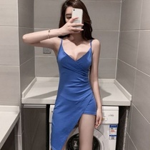  Irregular mind cross sling dress female Korean version of sexy halter slim slim pure cotton hip skirt summer