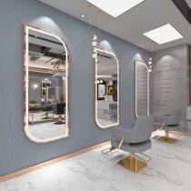 Net red hair salon special barber shop single-sided wall mirror wall-mounted LED touch hairdresser shop tide mirror table