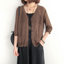 Ice silk cardiovert woman loose outside lap with small shawl jacket spring autumn season 100 hitch-free hollowed-out knitwear air conditioning