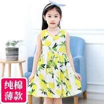 Girls dress foreign style casual dress summer dress middle child fat baby flower vest skirt cotton single layer thin