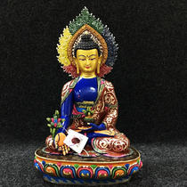 Tibetan Buddhism Nepalese copper painted with backlight one foot two Buddha statue Medicine Buddha Buddha statue 38 cm