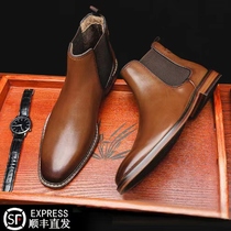 Chelsea Short Boot Mens Gang Inn Boot Boots Head Layer Genuine Leather Square Head Business Casual Leather Shoes Spring Autumn Martin boots