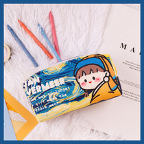 Earrings girl pen bag large capacity ins wind oil painting stationery box original middle and high school pencil storage bag leather