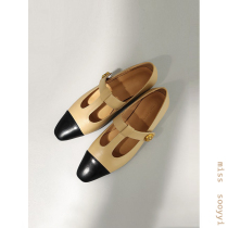 (threesome) STYLE RETRO MARY PRECIOUS SHOES GENUINE LEATHER Leather Small Aroma Single Shoes Light Mouth Parquet of Pink Shoes Women Flat Bottom Shoes
