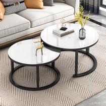 Primary-secondary tempered glass tea table size round home brief Nordic simple stainless steel telescopic light and luxurious wind tea table
