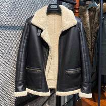 2021 new b3 air force flight suit fur one-piece motorcycle jacket mens leather leather jacket short section thickened fur