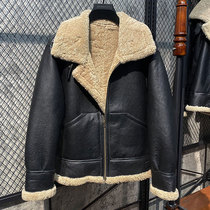 Imported US leather original ecological sheep fur one male leather jacket motorcycle coat 2089