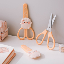 Miscellaneous Ah cute cartoon pig scissors with protective cover student safety Art scissors portable stationery office supplies