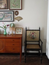 Ancient and Aesthetics {Flower Rooms} Vintage Style Vines Chinese Vintage Embroidered Pattern Single Solid Wood Chairs