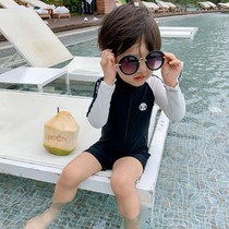 Childrens swimsuit Boy baby swimsuit 2021 new male baby long-sleeved one-piece sunscreen quick-drying hot spring suit set