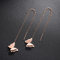 2020 New Tide Korean temperament long earrings butterfly tassel titanium steel earrings ear wire Super fairy hypoallergenic earrings