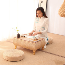 Rattan window table simple Japanese IKEA can store solid wood small coffee table Kang table creative tatami low table