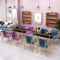  Nordic nail art table Net red manicure table double-layer marble nail art shop nail oil shelf Wrought iron table and chair set