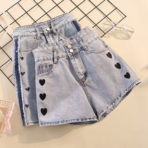 Large size womens clothing in the summer of 2021 the new fat sister shows thin age reduction Western style denim short hot pants loose high waist