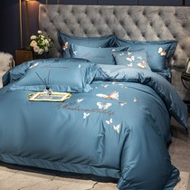 Nordic style cotton four-piece cotton 100 sheets quilt cover bed hats European simple light luxury nude sleeping bedding 4