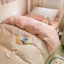 Pink female student dormitory bed three-piece cotton cotton 100 single sheet quilt cover bed hats upper and lower berths