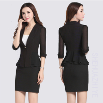 Thin Chiffon pleated cardigan suit Business wear womens OL medium sleeve small suit Formal work clothes dress summer
