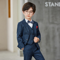 Childrens suit suit suit boy dress three-piece set Korean wedding companion piano performance dress Plaid Xiaoxi formal dress