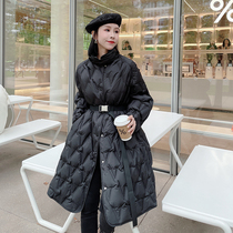 Stand collar light and thin down jacket female design sense niche 2021 new explosive foreign style medium long waist Diamond jacket