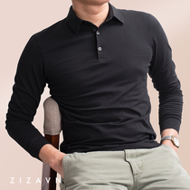 Long-sleeved polo shirt mens autumn slim solid color cotton lapel bottoming T-shirt top casual polo shirt mens clothing