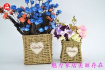 Special offer pastoral Straw flower basket multi-meat flowerpot desktop ornaments green plant flower pot flower pot
