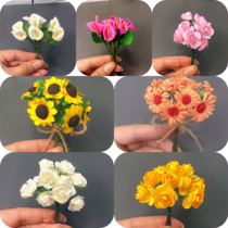 Mini Doll House Furniture Accessories Hollow Flower Bunch Paper Flower Mini Rose Calla Sunflower Daisy Lavender