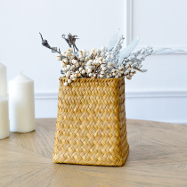 Natural hand-woven straw non-rattan Wicker small vase flower pot flower basket home furnishings