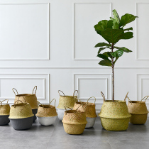 Natural literary INS Nordic straw straw basket piano leaf Banyan flower basket vase flower pot decoration set straw bag