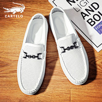 Crocodile bean-bean shoes Mens shoes Summer breathable 2022 New genuine leather small white shoes casual leather shoes Mens wave shoes