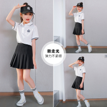 Girls pleated skirt suit big children polo shirt Primary School students summer short sleeve jk uniform skirt childrens college skirt