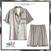 Pajamas mens summer silk ice silk short sleeves shorts home wear mens summer thin imitation silk plus size set