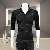 Lapel polo shirt mens T-shirt Slim top 2021 autumn new youth fashion stretch print T-shirt mens