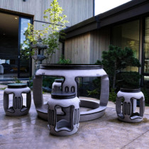 Stone table stone stool for old round table imitation ancient green stone domestic courtyard garden set of natural hollowed-out outdoor stone drum table and chairs