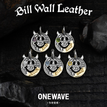 Bill Wall Leather gemstone gilt Lucky stamped double angle graffiti smiley pendant BWL necklace