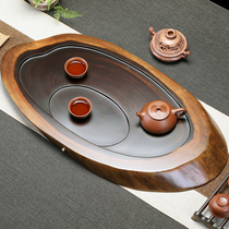 Natural side solid wood tea tray home whole black sandalwood tea Taiwan sea red original wooden kung fu tea set creative Oval
