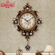 Lisheng European wall clock Living room silent household clock Creative pastoral atmosphere decoration Quartz pendulum clock Wall clock
