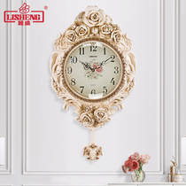 Lisheng European wall clock Silent living room retro clock swing hanging watch Creative pastoral decoration household quartz clock