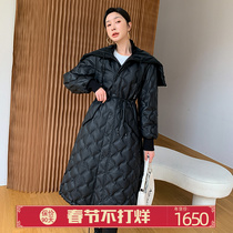KC home 2021 winter new down jacket leather women's long knee-length sheep skin down hooded leather coat