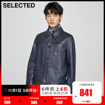SELECTED Slade Autumn Men New Button Locomotive Lapel Sheep Leather Coat Leather S)421110007