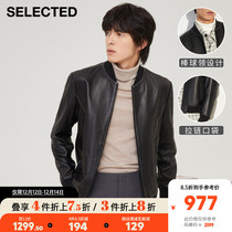SELECTED silade autumn trendy cool locomotive wind baseball collar zipper leather jacket men S)421410010