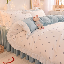 Sweetheart Princess style four-piece bed skirt sheets 100% cotton cotton duvet cover bed cover Non-slip bedding Korean style