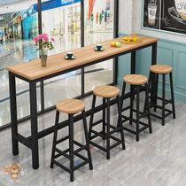 Nordic solid wood bar table and chair combination Wrought iron household long table Bar by the wall high foot milk tea shop Cafe