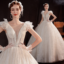 Angels wedding dress beautiful out of the sky fairy tale princess sexy deep V collar bride Starlight wedding dress 16061